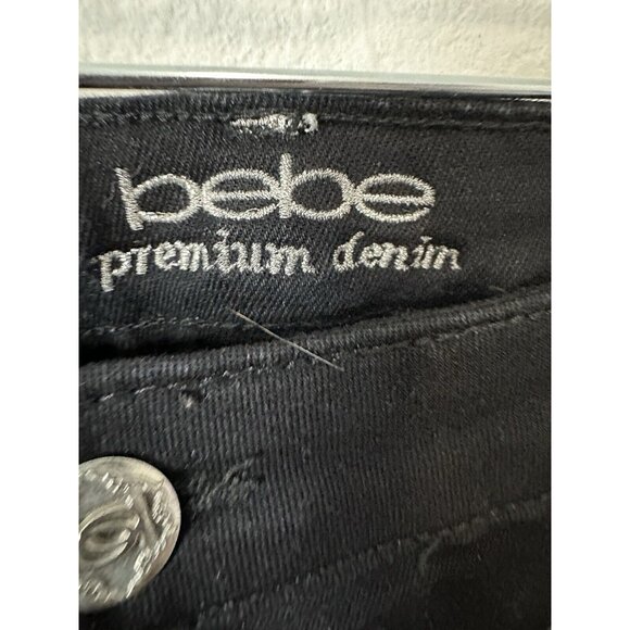 BEBE Women’s Mid Rise Slim Fit Zip Accents Black Jeans Size 31 - Picture 2 of 11